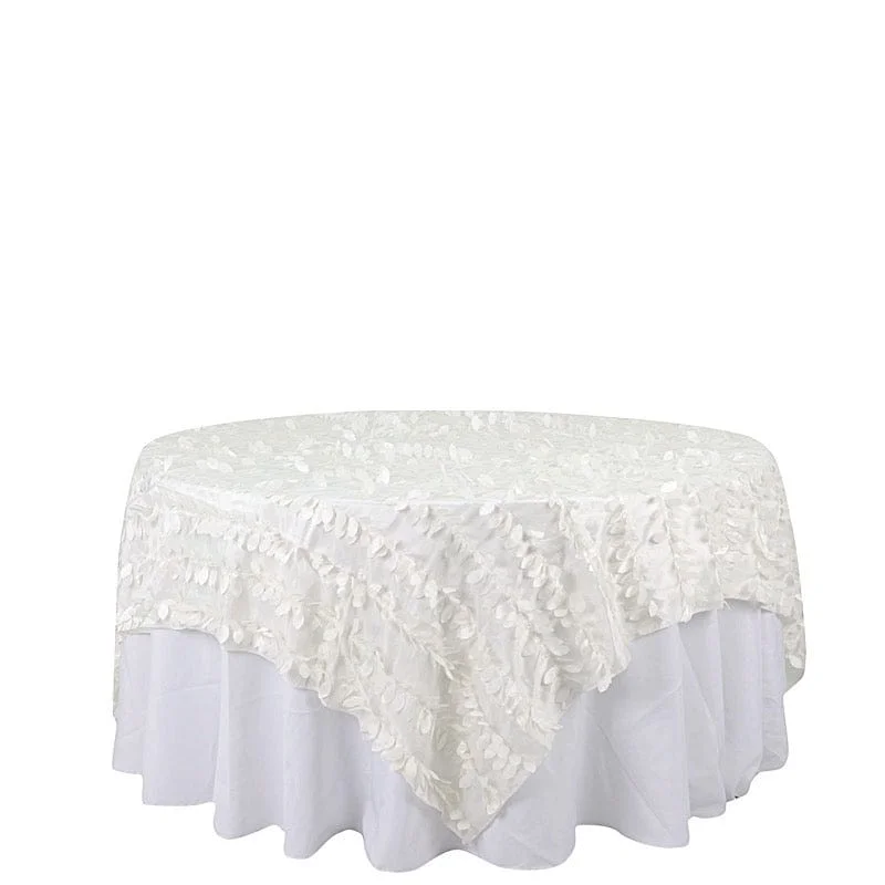 90"x90" Taffeta Square Table Overlay with Leaf Petals Design