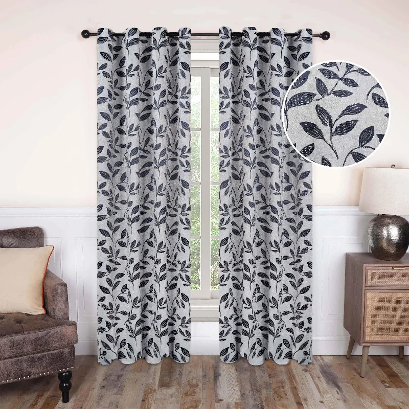 Leaves Machine Washable Room Darkening Blackout Curtains, Set of 2