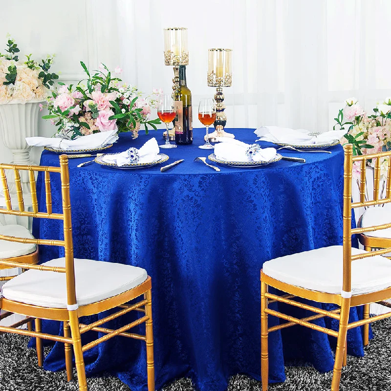 90" Seamless Round Marquis Damask Jacquard Polyester (220 GSM) Tablecloth - Royal Blue (1pc)