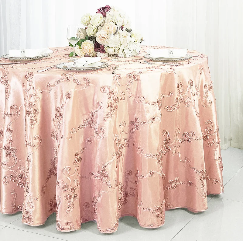 120" Seamless Round Ribbon Taffeta Tablecloth - Blush Pink/Rose Gold (1pc)