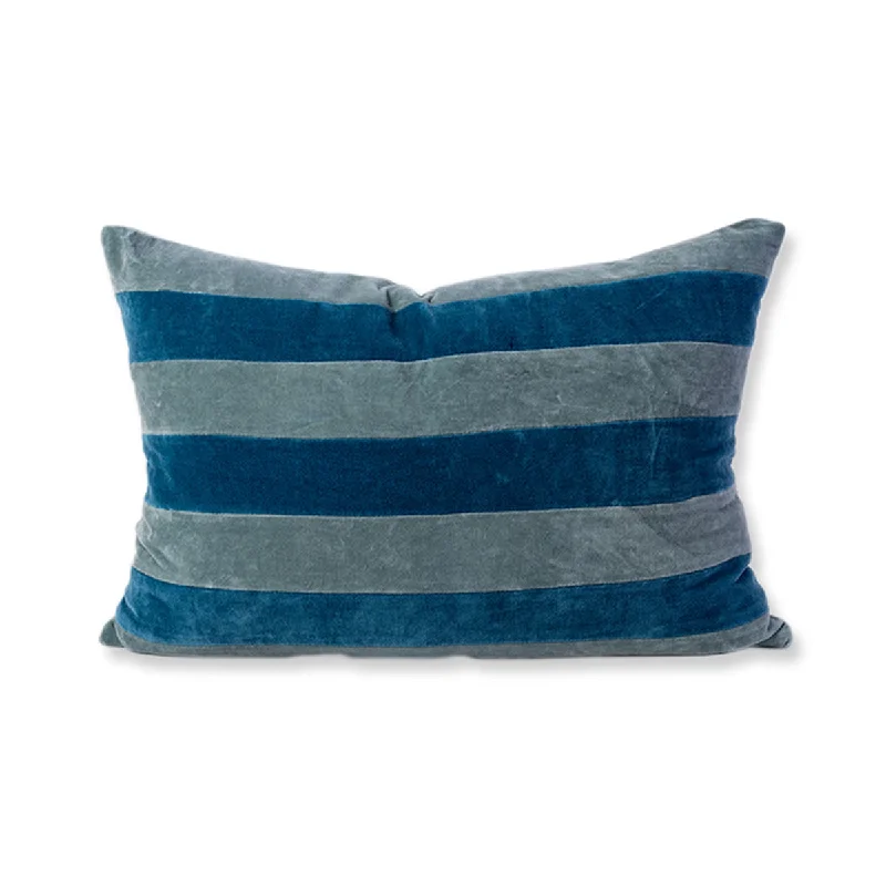 Striped Velvet Lumbar Pillow - Aqua + Peacock - Case Only