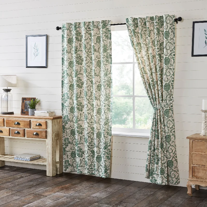 Dorset Green Floral Panel Curtain Set of 2 84x40 VHC Brands