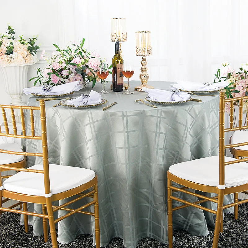 132" Seamless Round Plaid Jacquard Polyester (220 GSM) Tablecloth - Silver (1pc)