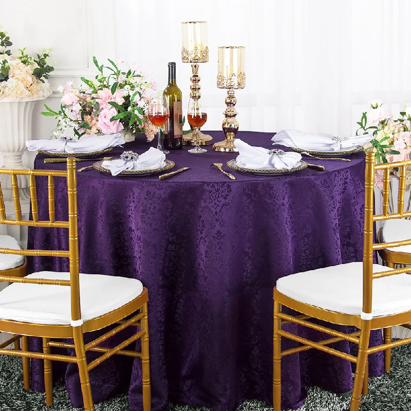 108" Seamless Round Marquis Damask Jacquard Polyester (220 GSM) Tablecloth - Eggplant (1pc)