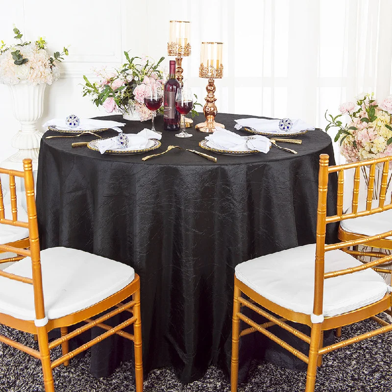 132" Round Crushed Taffeta Tablecloth - Black (1pc)