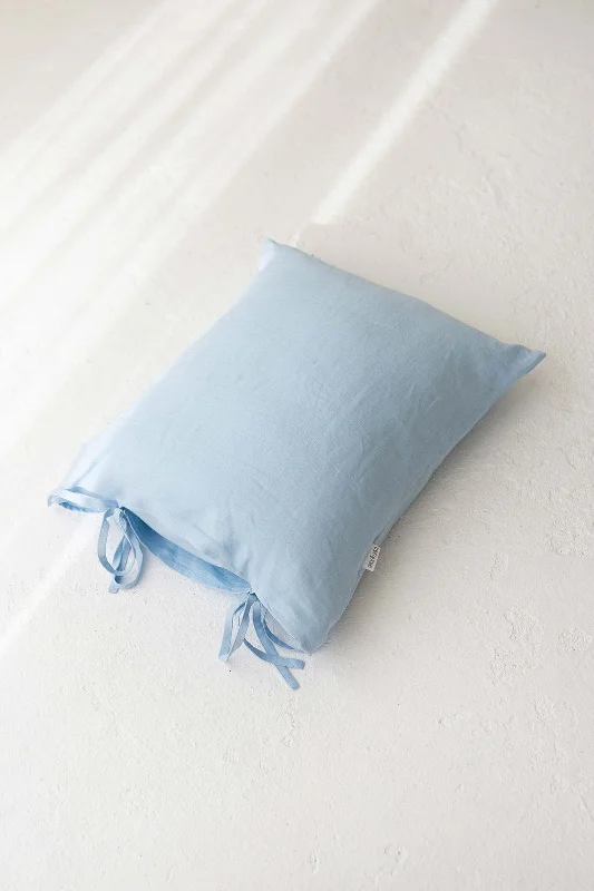 Linen Pillowcase With Ties In Sky Blue