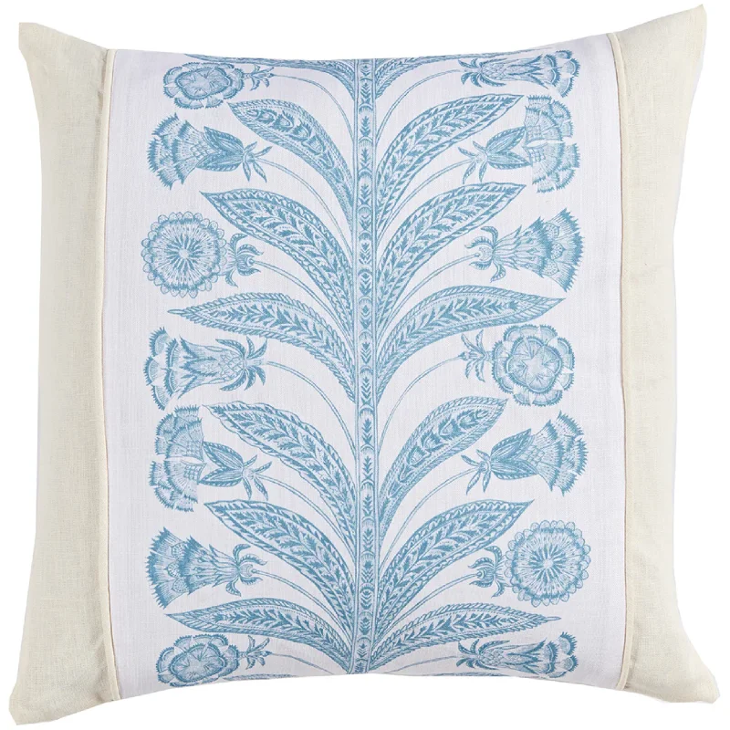 Thora Blue With Eggshell Linen Back Decorative Throw Pillow