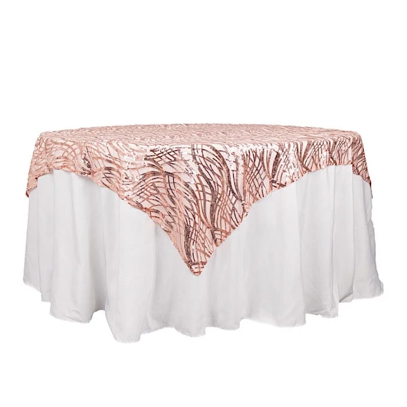 72" x 72" Tulle Square Table Overlay with Wavy Embroidered Sequins