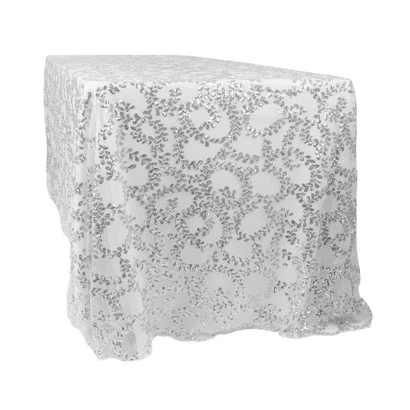 Sequin Vine Tablecloth Overlay 90"x156" Rectangle  - Silver