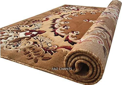 Faiz Carpets Beatiful Floral Design Velvet Touch Carpet for Living Room and Home with 1 inch Thickness - Gold (6 x 8 Feet)