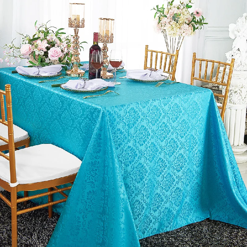 90"x132" Seamless Rectangular Marquis Damask Jacquard Polyester (220 GSM) Tablecloth - Turquoise (1pc)