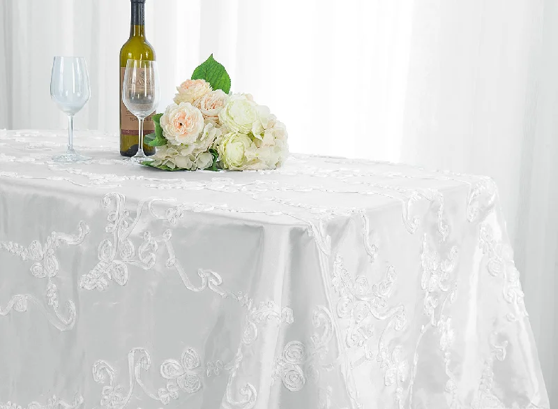 90"x132" Seamless Rectangular Ribbon Taffeta Tablecloth - White (1pc)