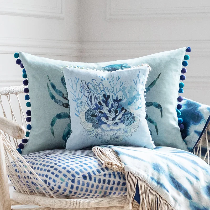 Coralie Small Printed Feather Cushion Cobalt