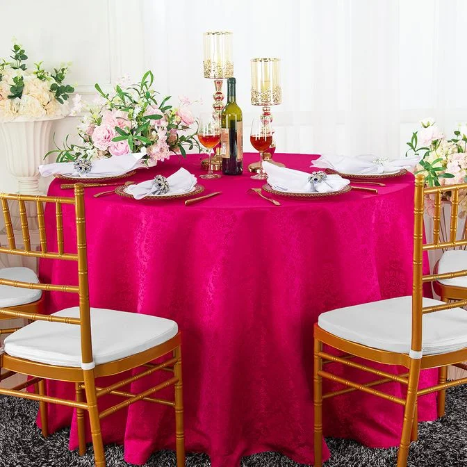 108" Seamless Round Marquis Damask Jacquard Polyester (220 GSM) Tablecloth - Fuchsia (1pc)