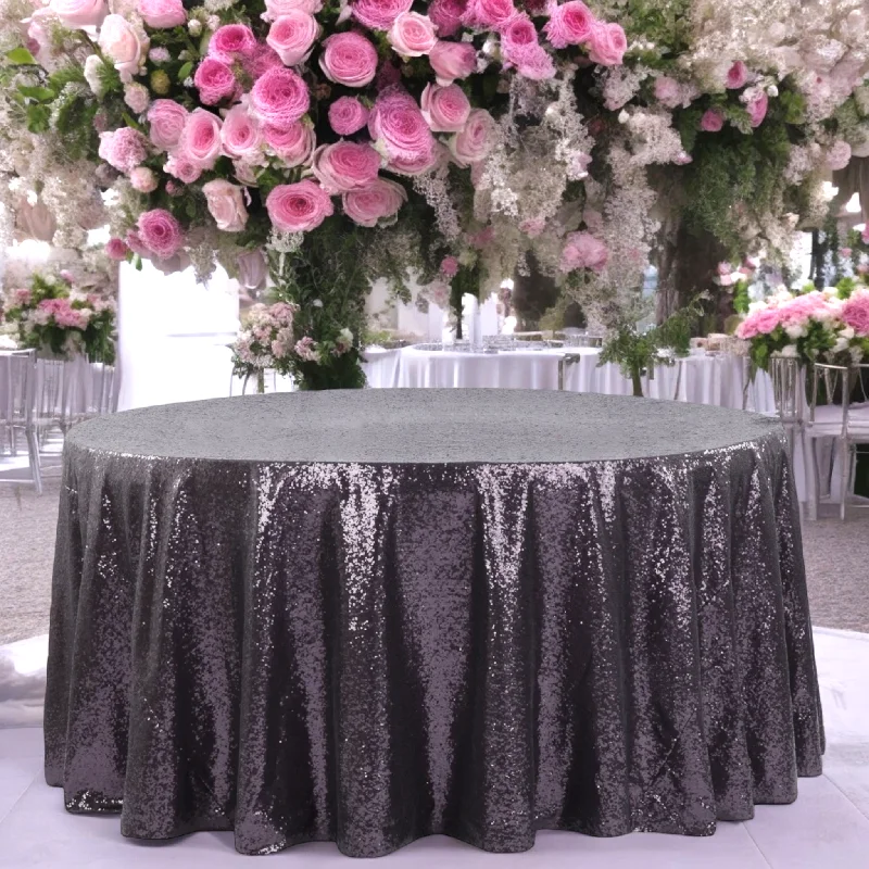 Glitz Sequins 120" Round Tablecloth - Eggplant/Plum