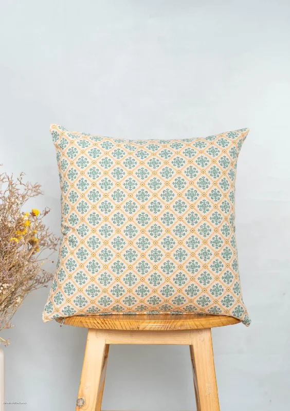 Yura 100% cotton geometric cushion cover for sofa - Aqua blue