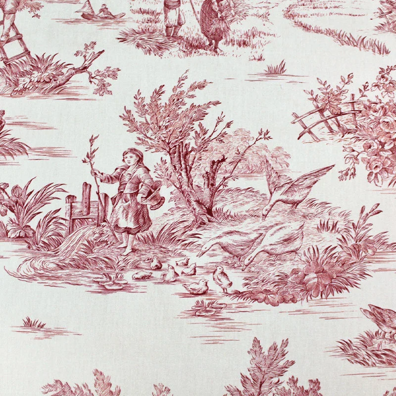 Cream Cotton Furnishing - Toile du Jouy - Red