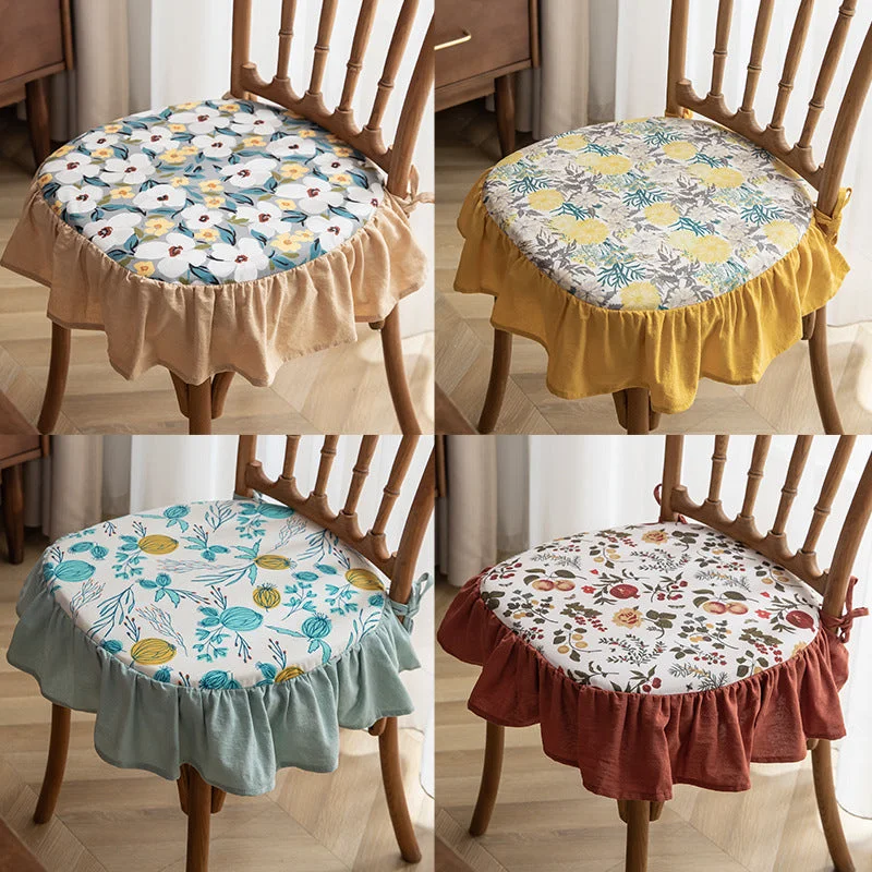 Removable and Washable Frill Floral Dining Chair Cushion