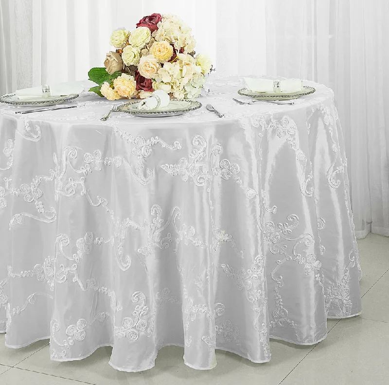 132" Round Ribbon Taffeta Tablecloth - White (1pc)