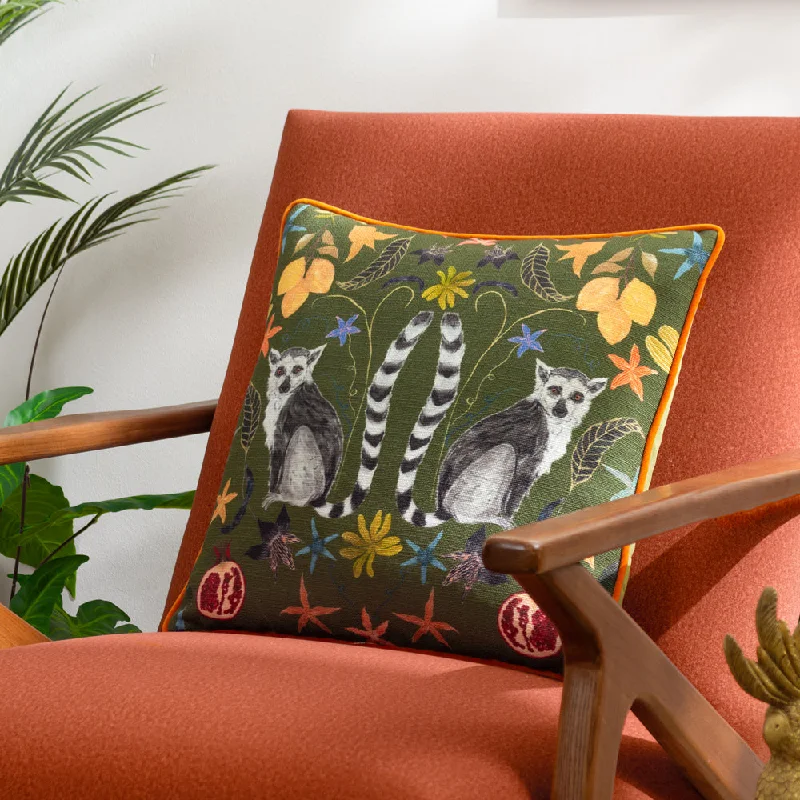 Lemurs Piped Cushion Emerald