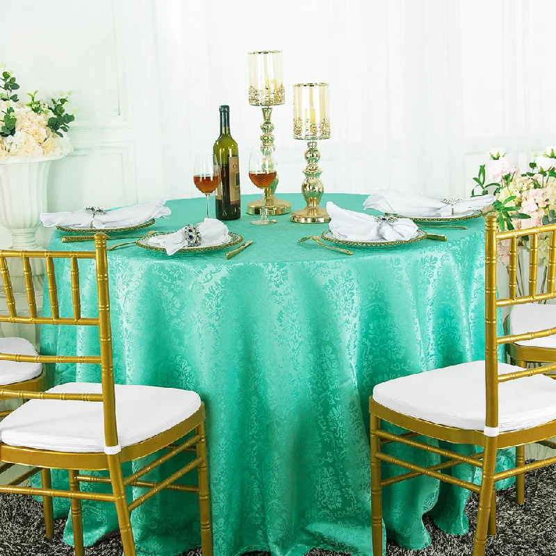 132" Seamless Round Marquis Damask Jacquard Polyester (220 GSM) Tablecloth - Tiff Blue/Aqua Blue (1pc)