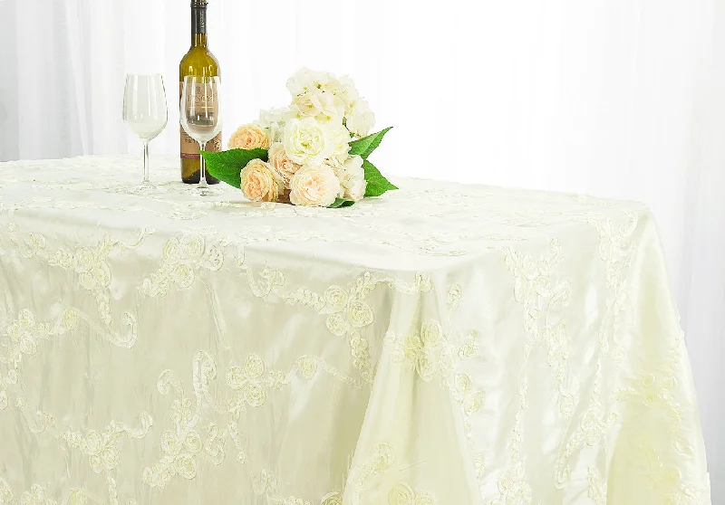 90"x156" Seamless Rectangular Ribbon Taffeta Tablecloth - Ivory (1pc)