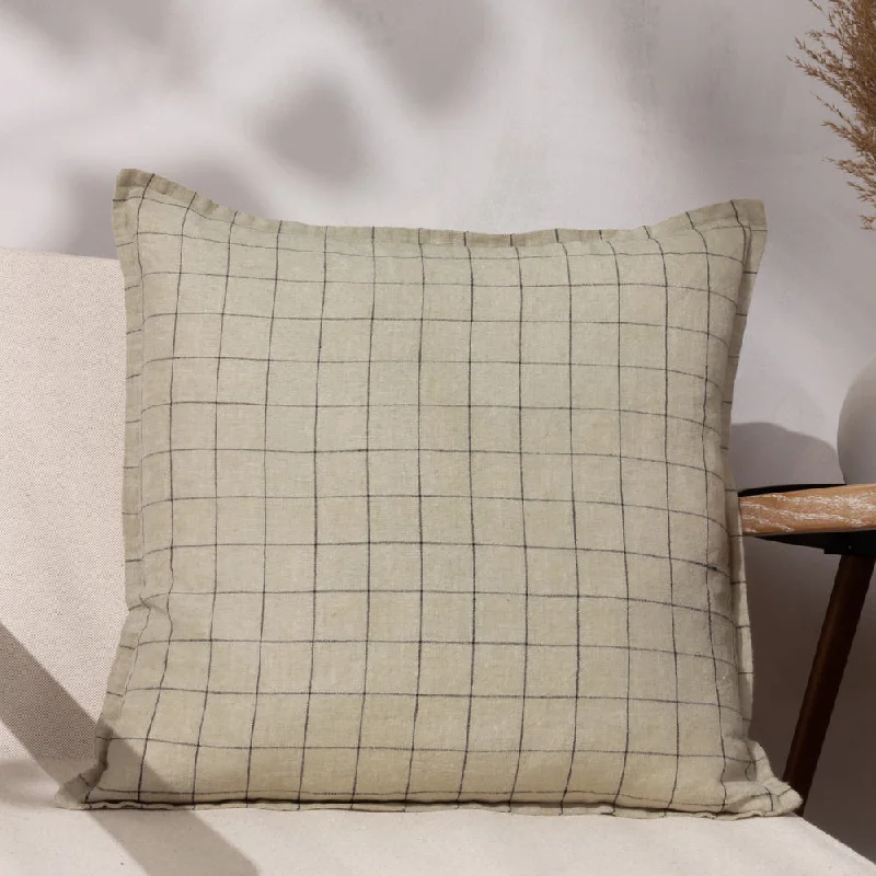 Linen Grid Check Cushion Stone