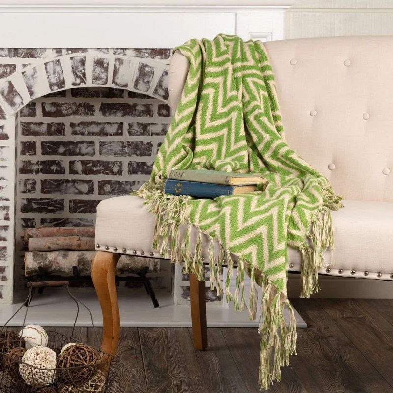 Green Chevron Woven Throw 60" x 50" Green VHC Brands