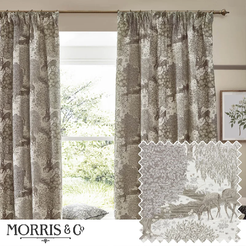 Brook Woodland Jacquard Pencil Pleat Curtains Linen