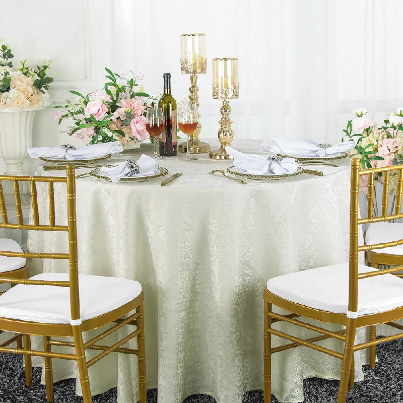 108" Seamless Round Marquis Damask Jacquard Polyester (220 GSM) Tablecloth - Ivory (1pc)