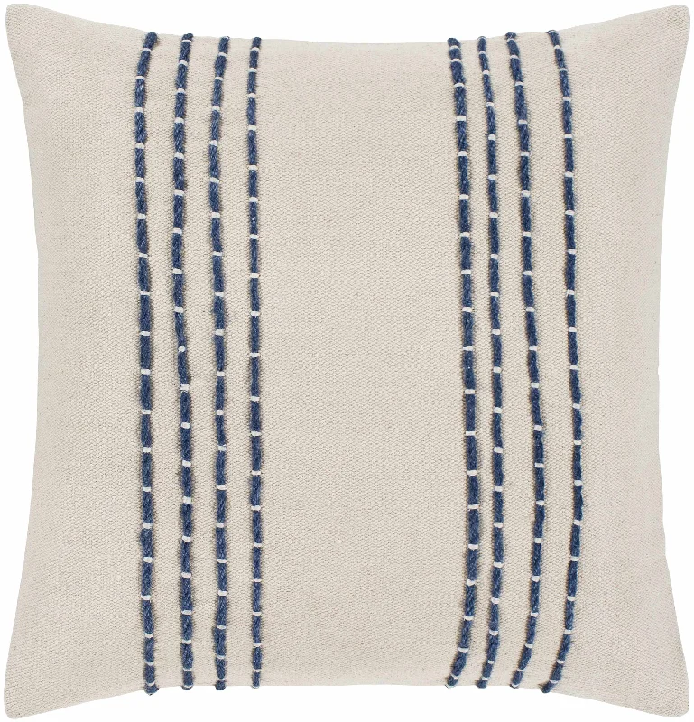 Listie Beige Navy Striped Accent Pillow