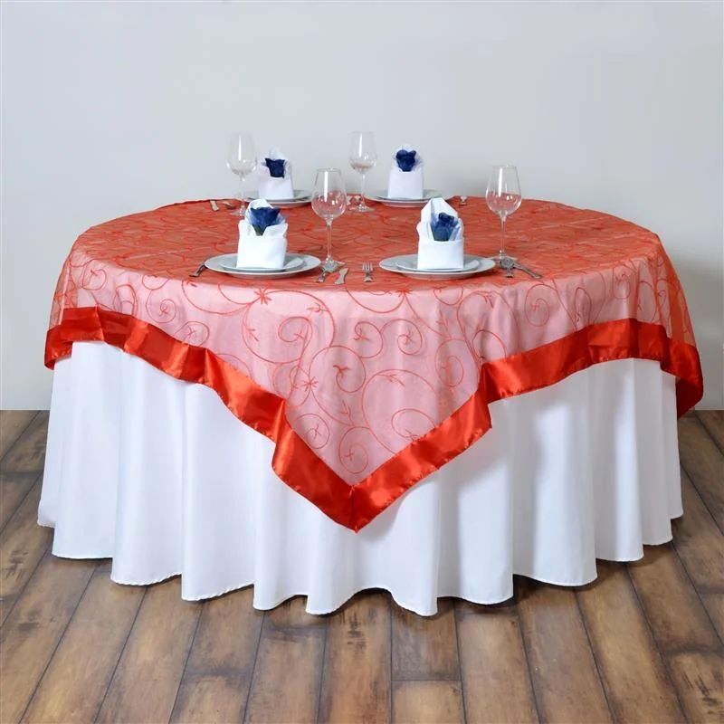 72 inch Satin Edge Embroidered Organza Table Overlay