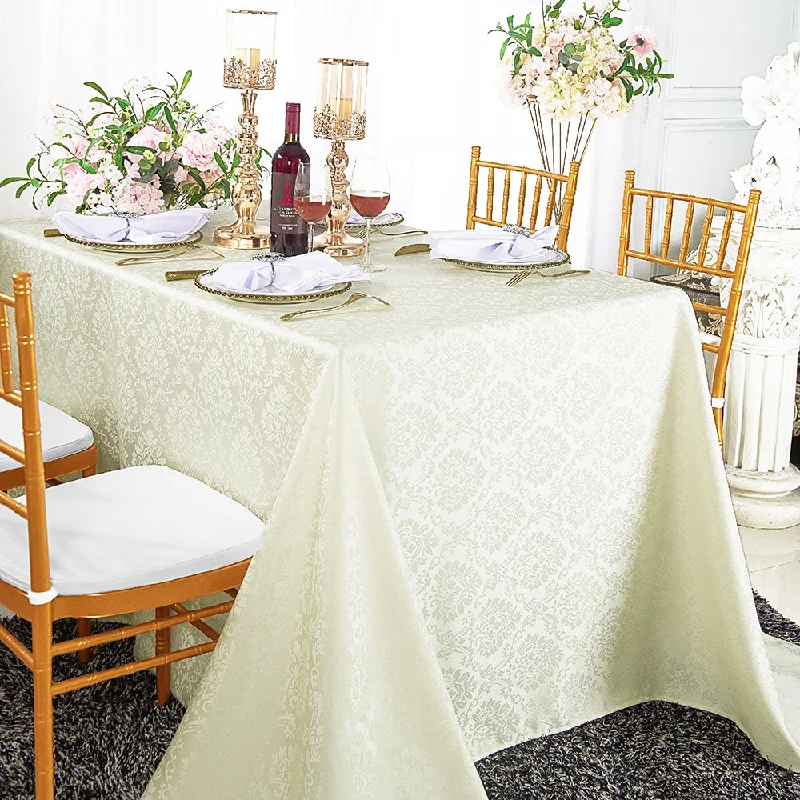 90"x132" Seamless Rectangular Marquis Damask Jacquard Polyester (220 GSM) Tablecloth - Ivory (1pc)