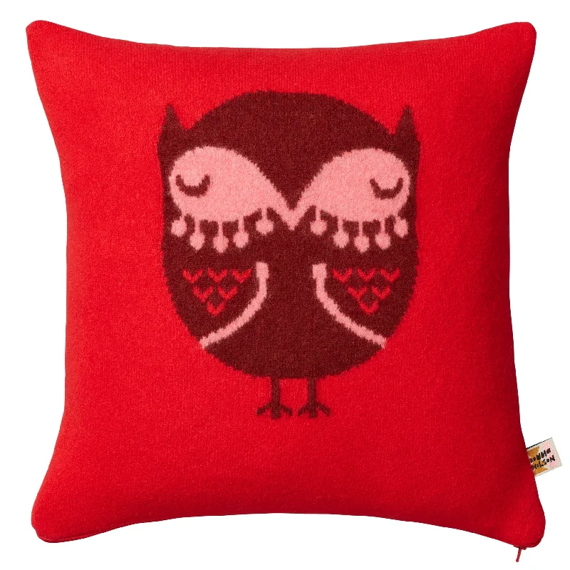 Owl Square Cushion - Red