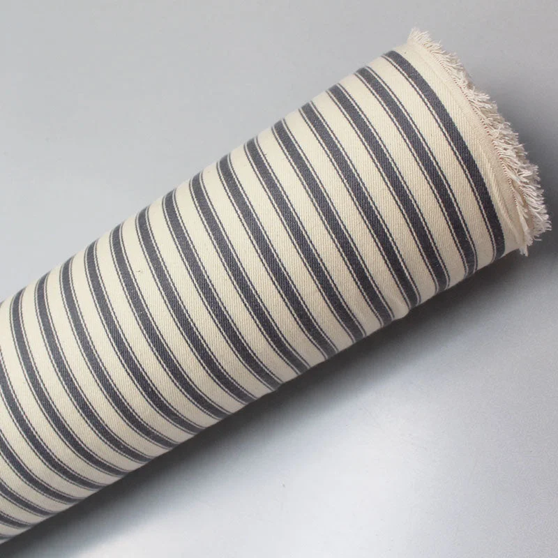 Indian Cotton Ticking Stripe Fabric -  Grey