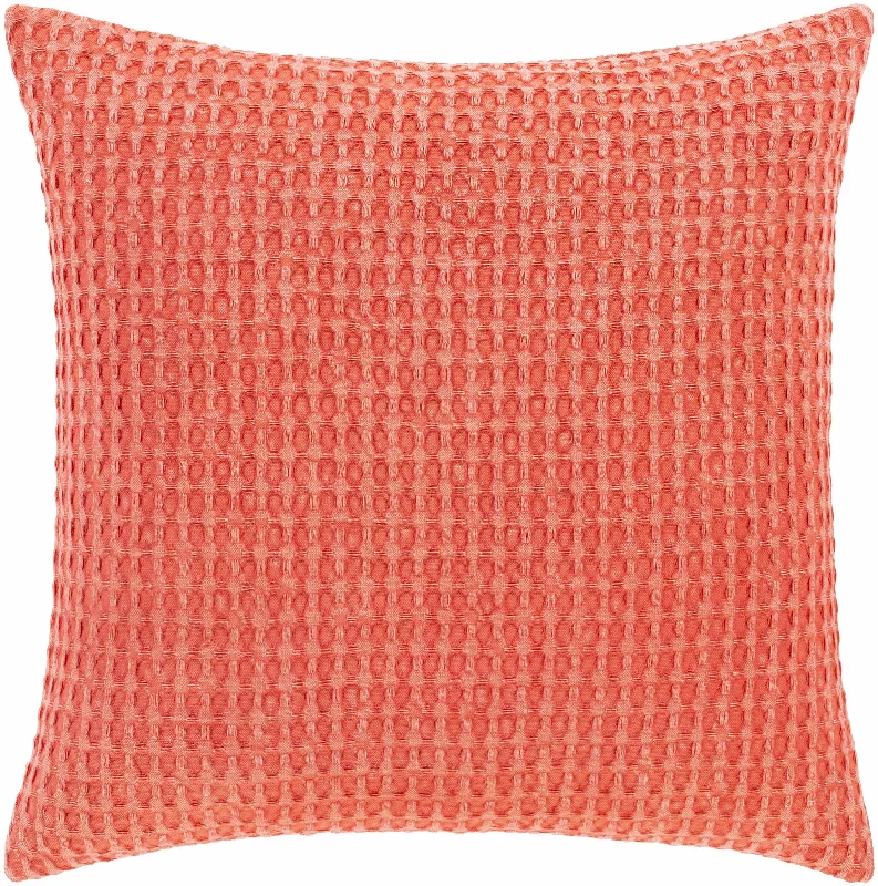 Solvang Textured Coral Cotton Square Throw Pillow