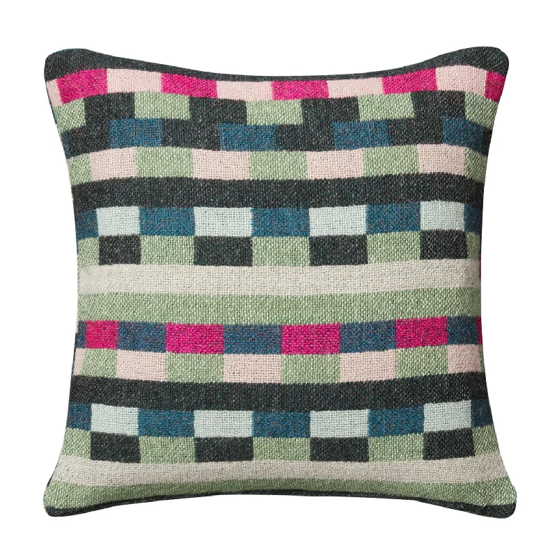 Glitch Woven Square Cushion - Forest Green