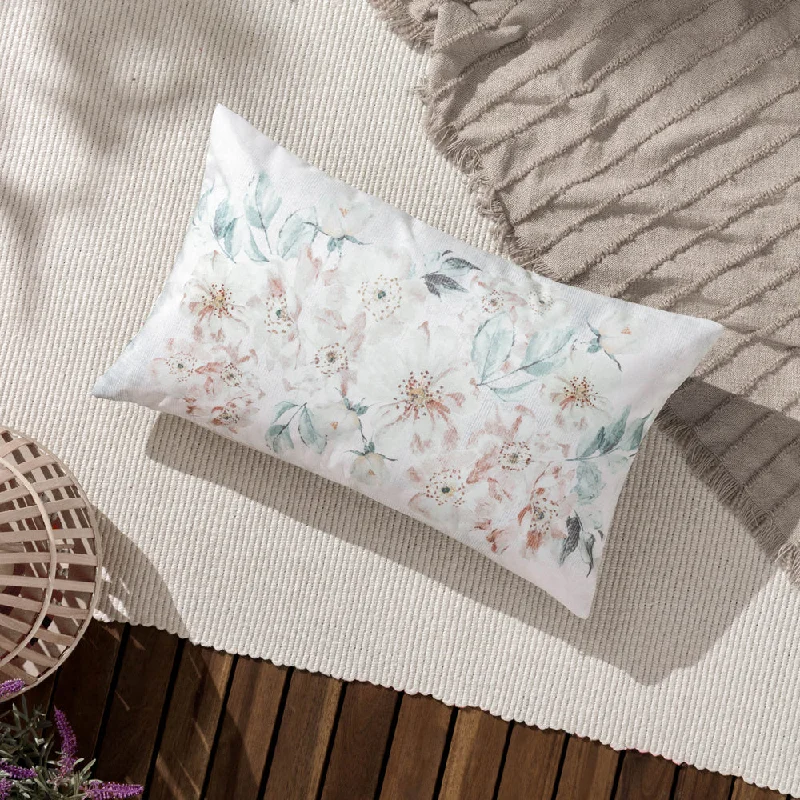 Canina White Rectangular Outdoor Floral Cushion Cover