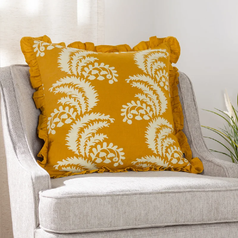 Montrose Floral Pleat Fringe Cushion Ochre