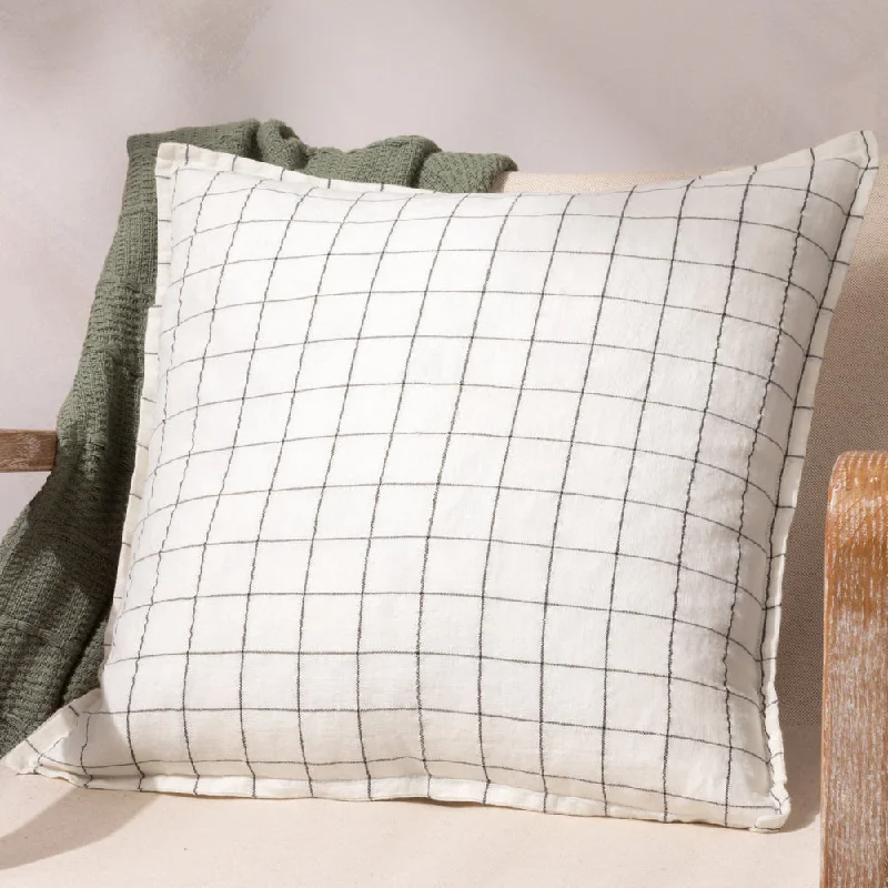 Linen Grid Check Cushion Ecru