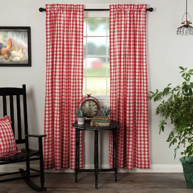 Annie Buffalo Black/Grey/Red/Tan Check Panel Curtain Set of 2 84x40