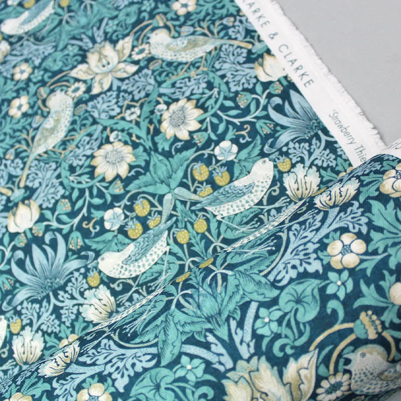 William Morris Soft Furnishing - Teal - Strawberry Thief