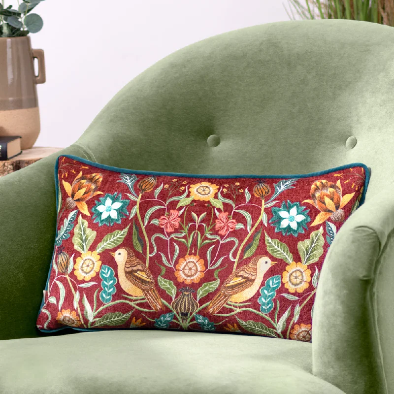 Hawthorn Birds Cushion Burgundy