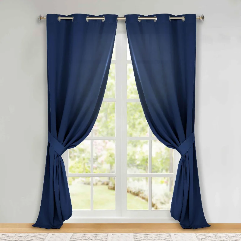 Classic Modern Solid Room Darkening Blackout Curtain Panels, Set of 2