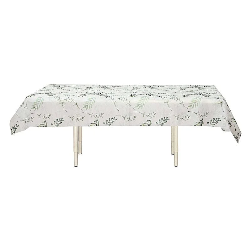 60" x 102" Rectangular Tablecloth with Olive Leaves Print - White and Green