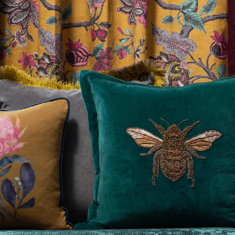 Layla Embroidered Feather Cushion Teal