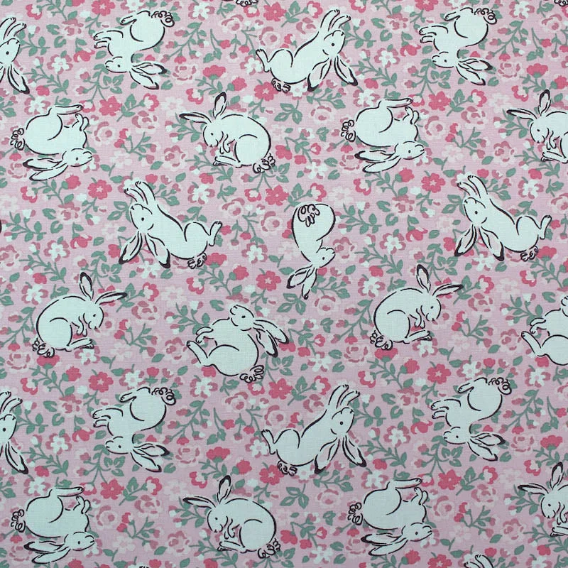 Cath Kidston Home Furnishing Fabric Jumping Bunnies in Blush