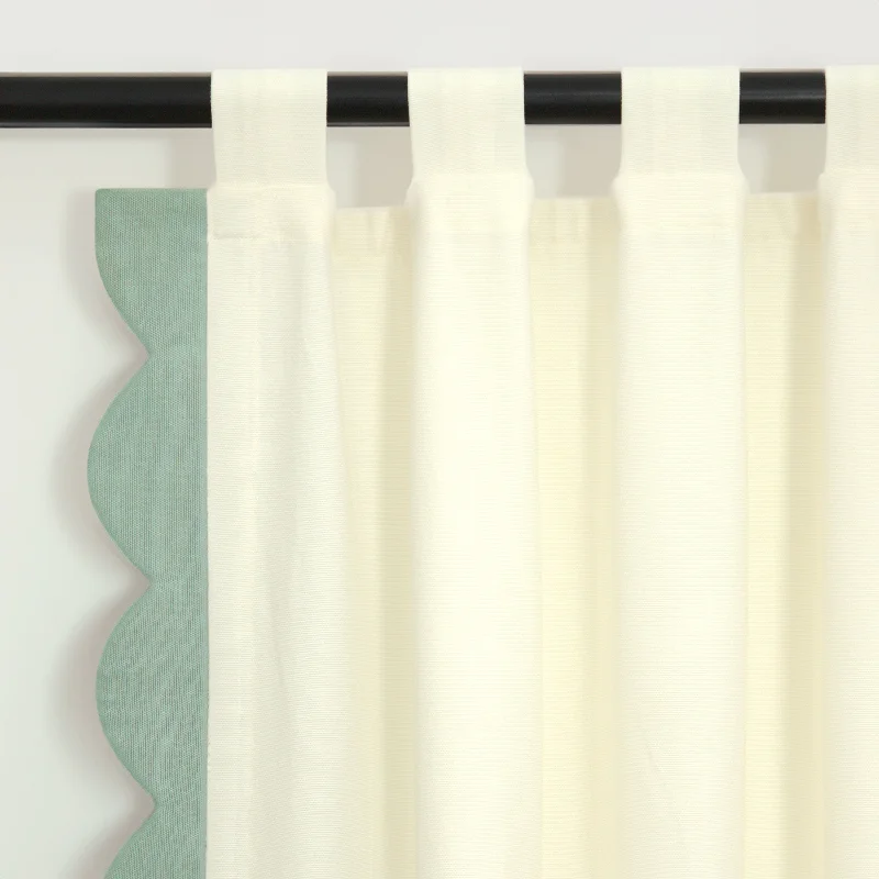 Ivory Curtain With Green Scallops