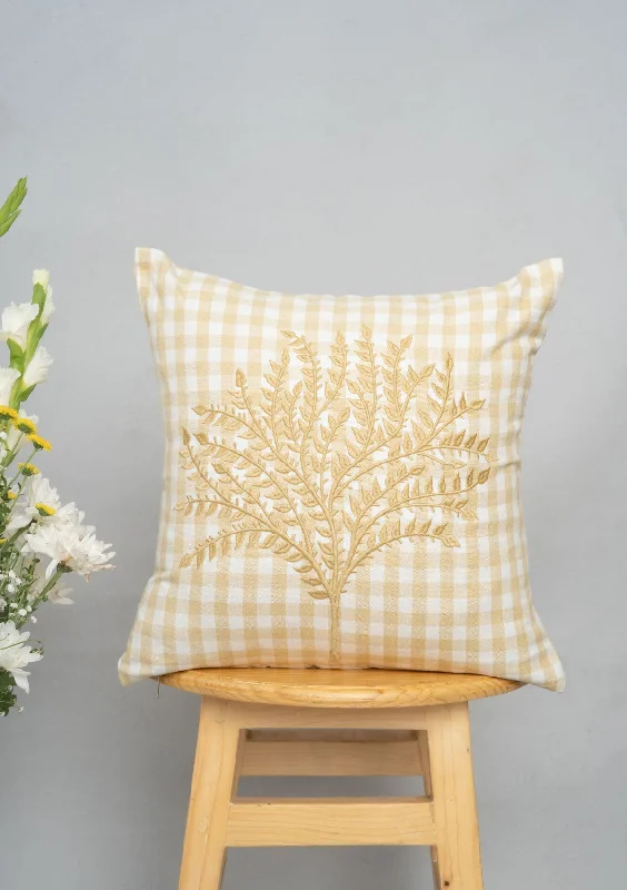 Calicut 100% cotton embroidered decorative cushion cover for sofa - Ivory