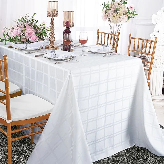 90"x156" Seamless Rectangular Plaid Jacquard Polyester (220 GSM) Tablecloth - White (1pc)